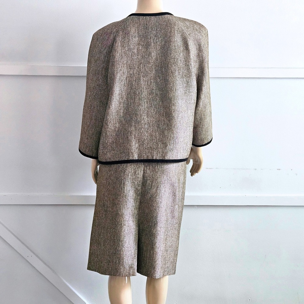 Kasper Brown/Black Textured Skirt Suit Set Open Jacket Pencil Skirt Size 16 - Picture 3 of 8